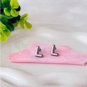 Silver Bubble Letter L Stud Earrings Stainless Steel